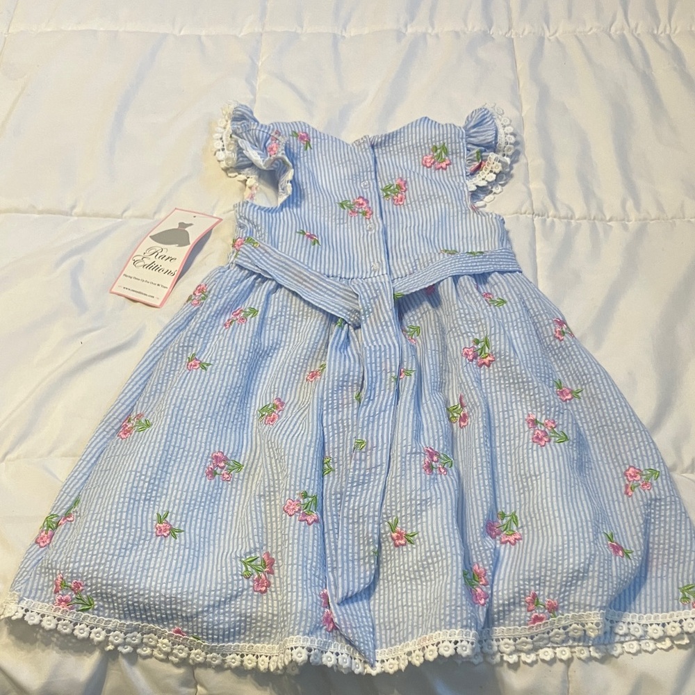 Rare Editions Striped Blue and Pink Floral Dress - Picture 7 of 7